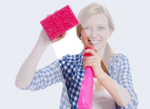 Technician checking equipment and cleaning supplies before use